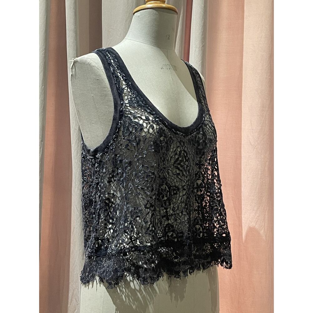 Ann Ferriday Y2K Grunge Mineral Wash Cotton Crochet Lace Crop Tank L